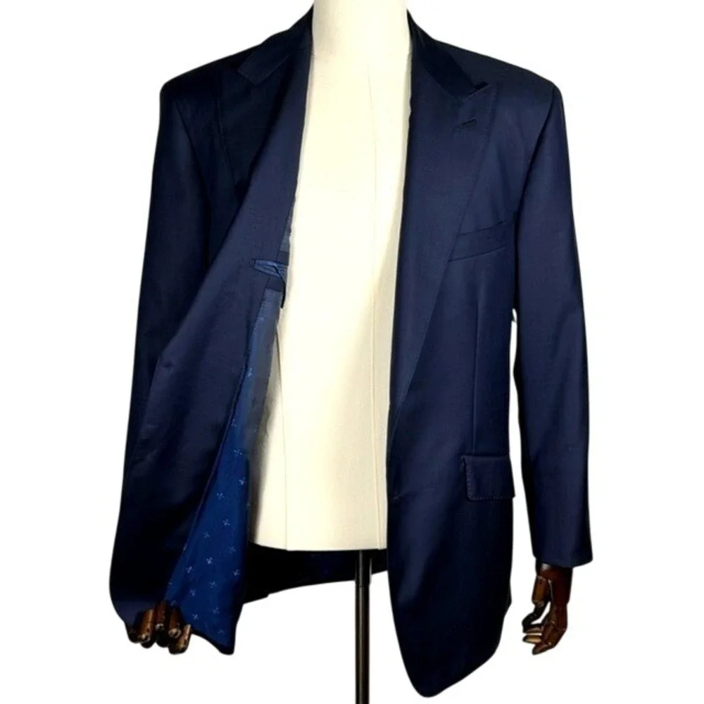 Enzo Custom Mens Navy Blue 100% Virgin Wool Peak Lapel Blazer Sport (actual 40R)